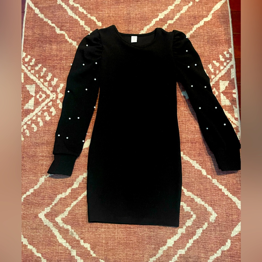 Girls black dress with pearls